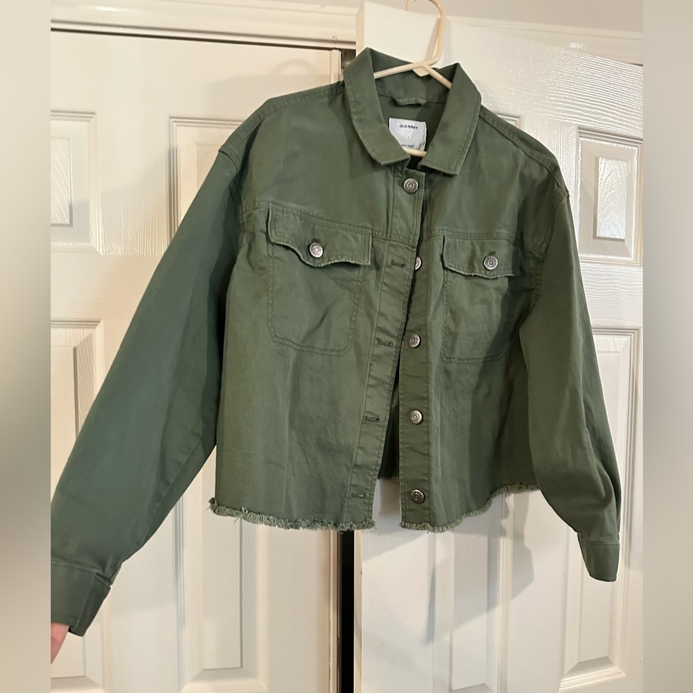 Old Navy cropped army green denim jacket